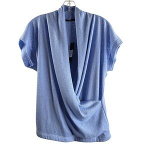 NALLY & MILLIE Light Blue Draped Short Sleeve Top NWT $56